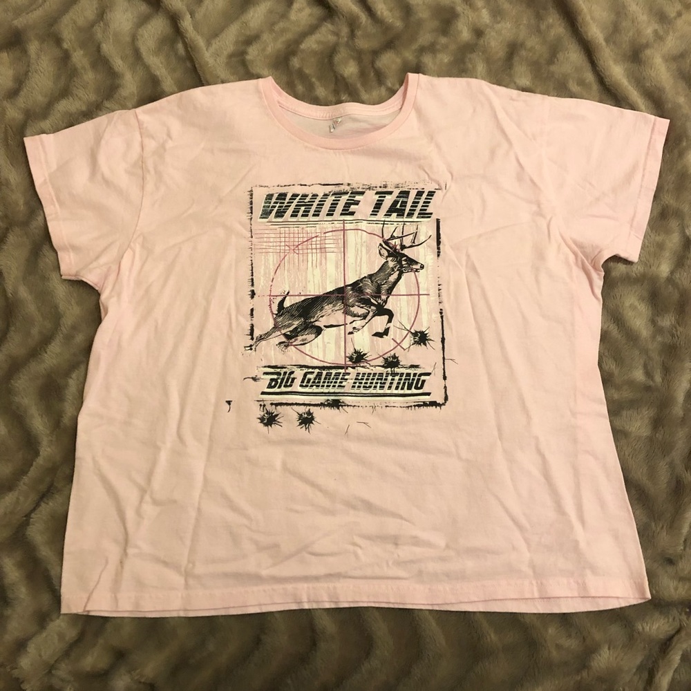 Pink Whitetail Deer Sparkly Graphic Tee 2X
